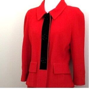 St. John Red Boucle Knit Skirt Suit Set Size 8/6 Wool Blend Luxe Career USA